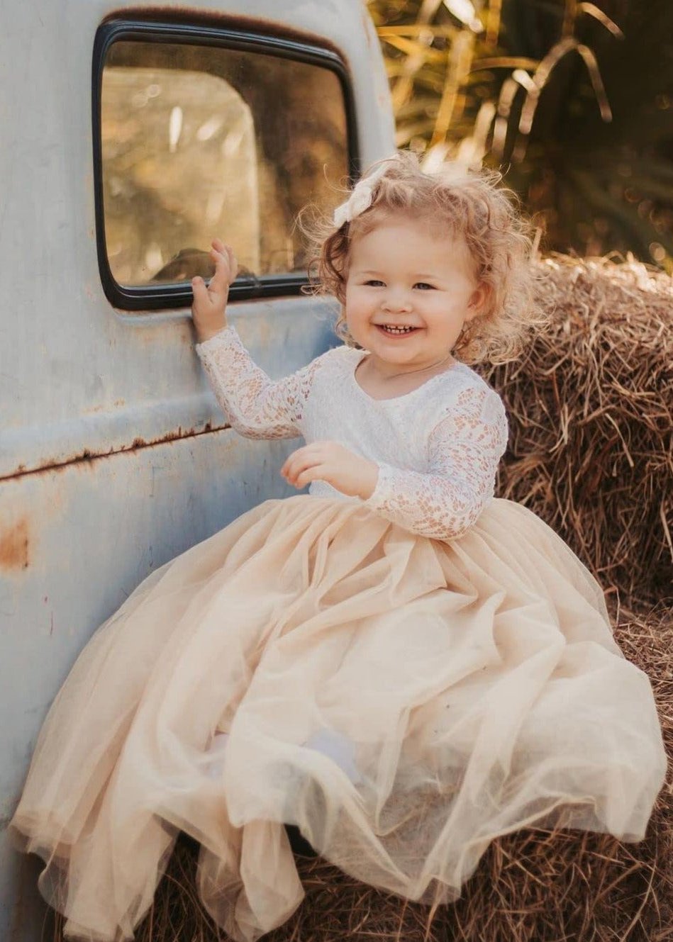 Peony Lace Flower Girl Dress in Champagne