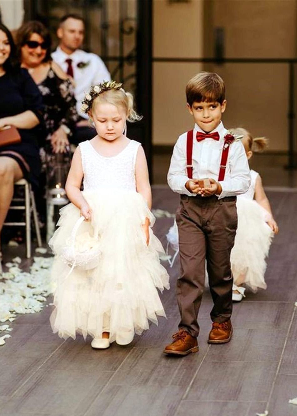 2Bunnies Flower Girl Dress Peony Lace Back A-Line Sleeveless Tiered Tulle Maxi (Ivory) - 2BUNNIES