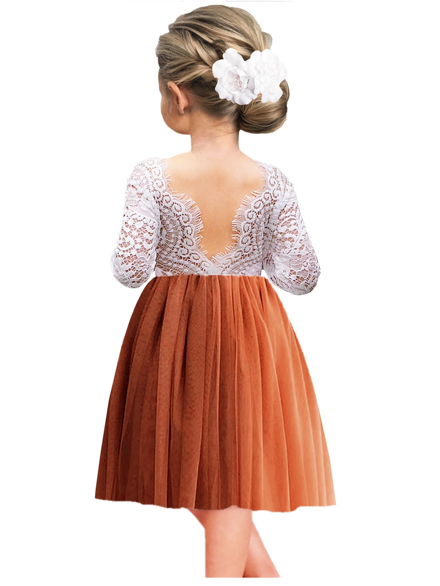 Peony Lace Flower Girl Dress in Burnt Orange