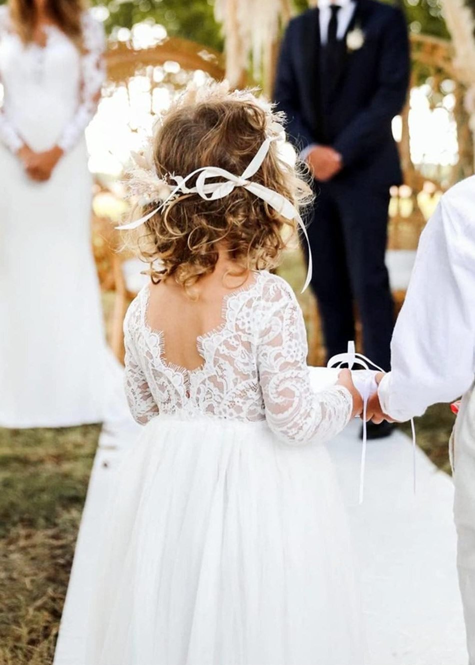 Paisley Lace Flower Girl Dress in White