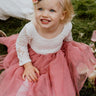 2Bunnies Flower Girl Dress Peony Lace Back A-Line Long Sleeve Straight Tulle Knee (Dusty Pink) - 2BUNNIES