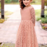 2Bunnies Flower Girl Dress Paisley All Lace Long Sleeve Maxi (Dusty Pink) - 2BUNNIES