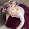 2Bunnies Flower Girl Dress Peony Lace Back A-Line Long Sleeve Straight Tulle Maxi (Plum) - 2BUNNIES