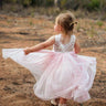 2Bunnies  Flower Girl Dress Rose Lace Back A-Line Sleeveless Straight Tulle Maxi (Candy Pink) - 2BUNNIES