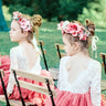 2Bunnies Flower Girl Dress Rose Lace Back A-Line Long Sleeve Tiered Tulle Knee (Dusty Pink) - 2BUNNIES