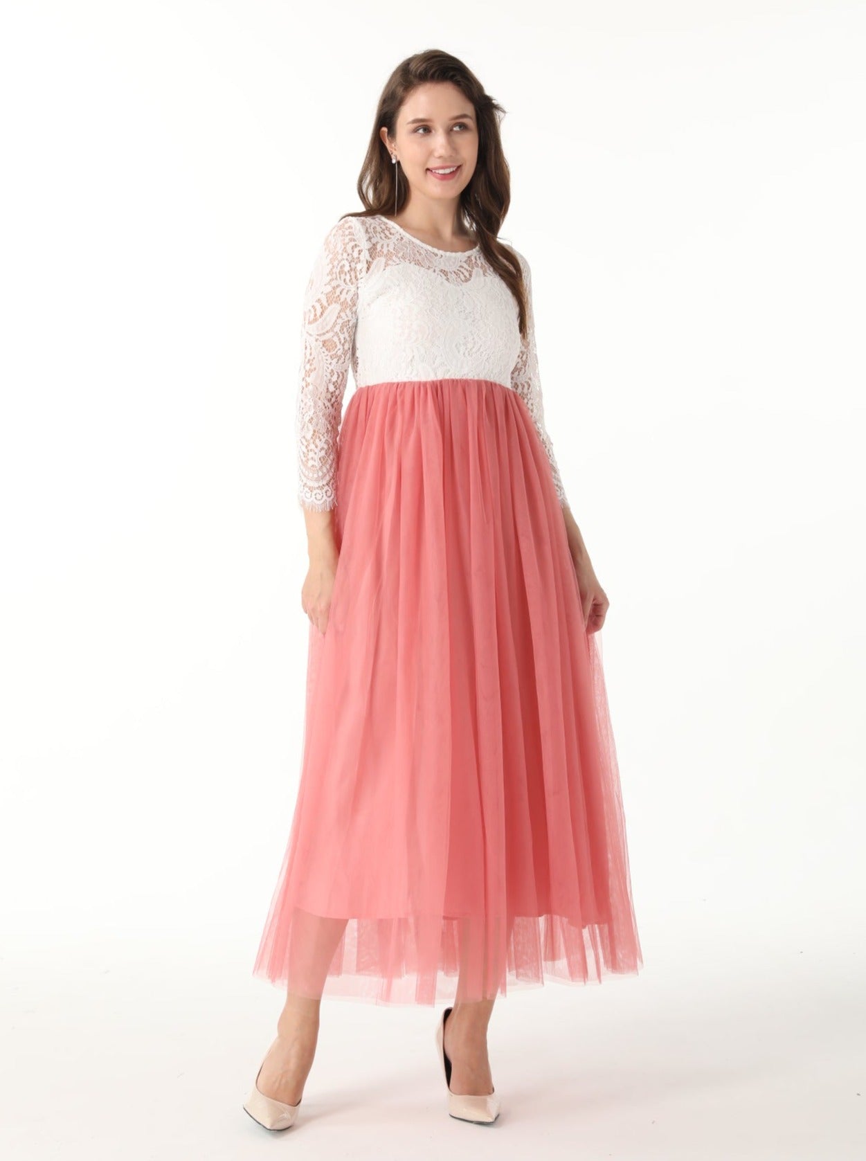 Peony Lace Dress for Women in Dusty Pink