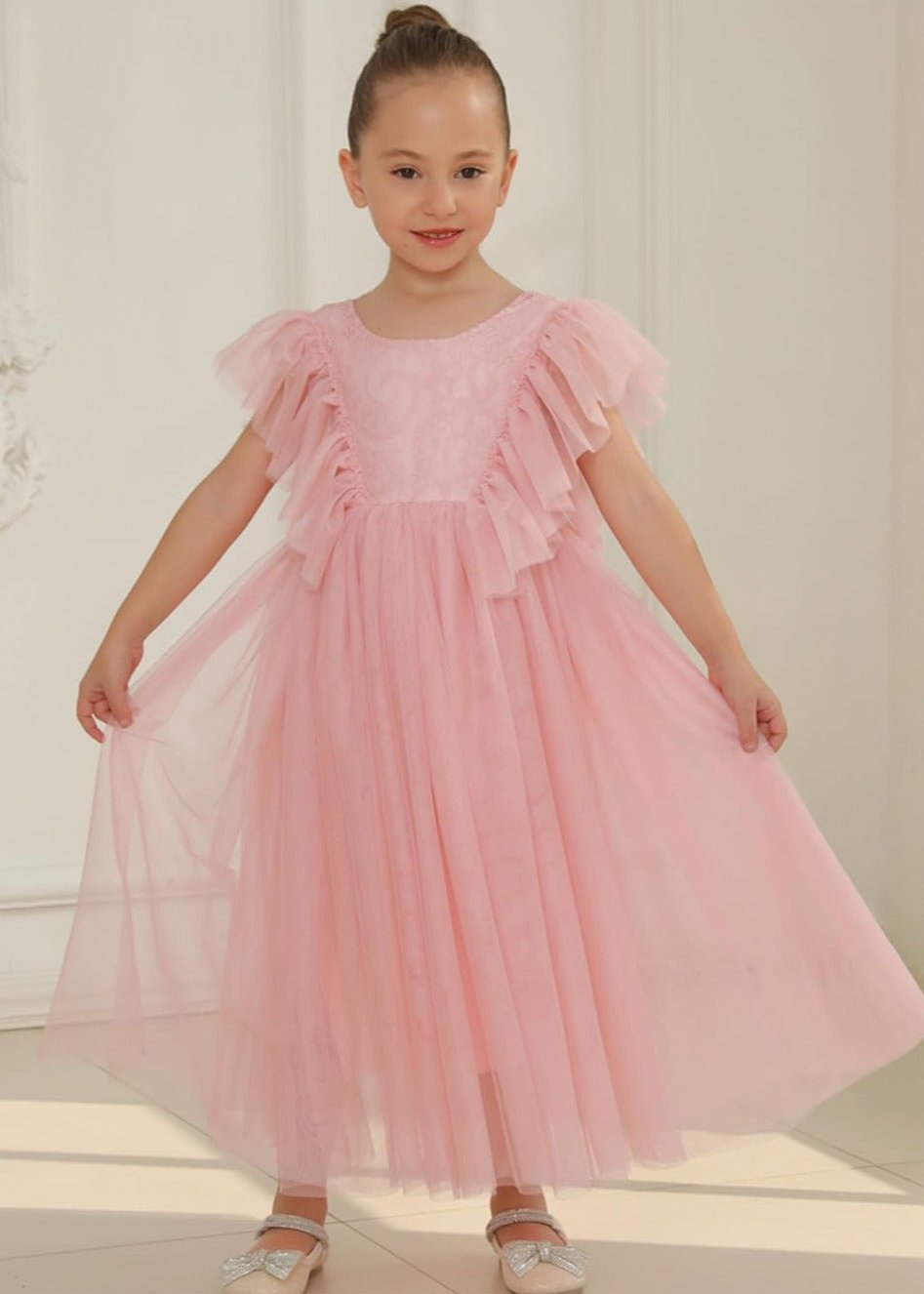 Paisley Lace Flower Girl Dress in Pink