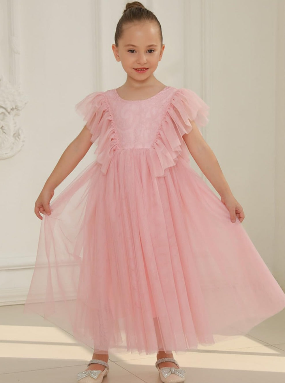 Paisley Lace Flower Girl Dress in Pink
