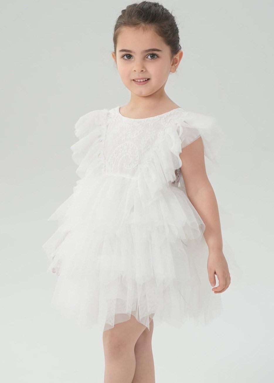 Paisley Lace Flower Girl Dress in White