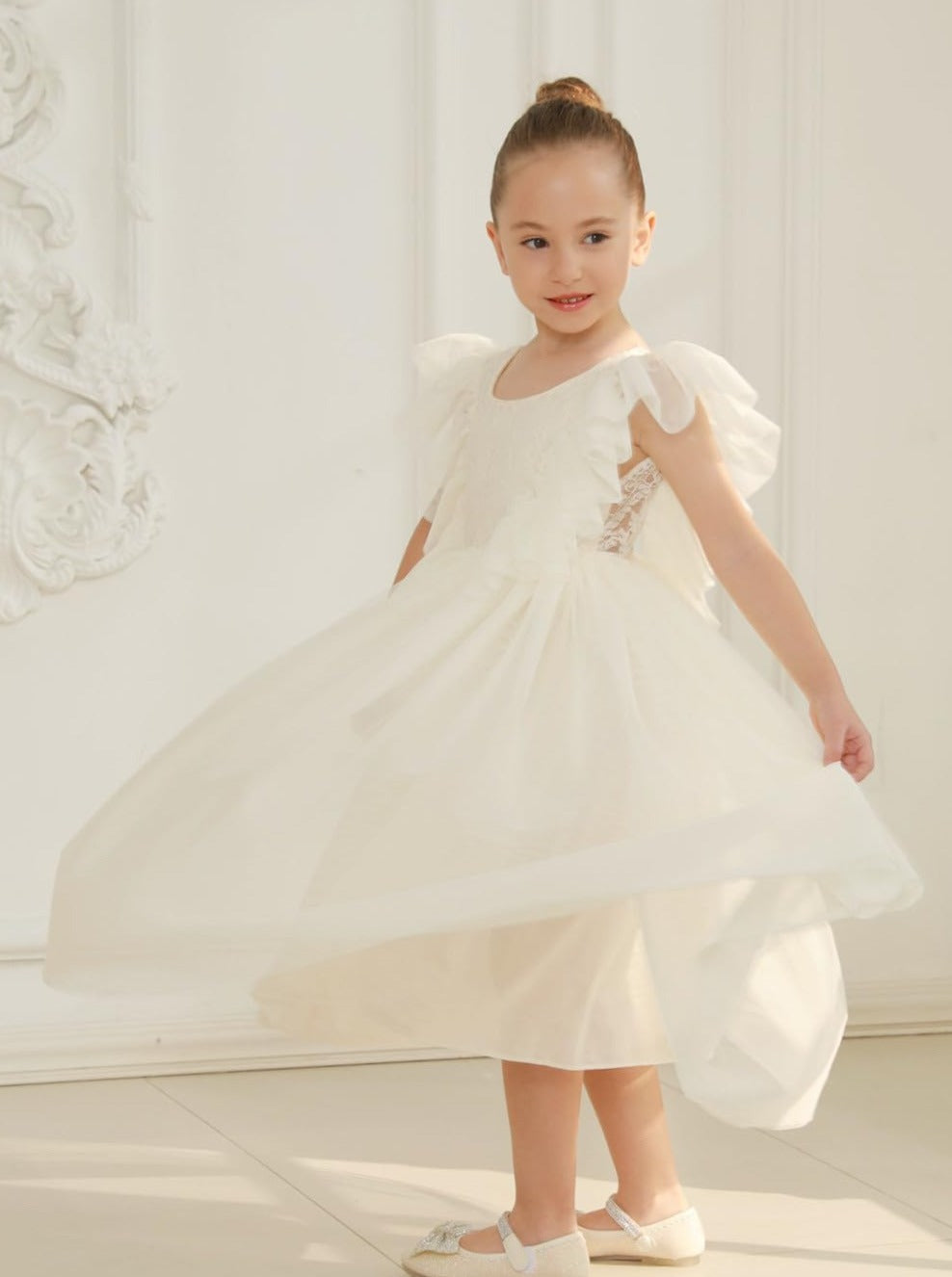 Paisley Lace Flower Girl Dress in Ivory