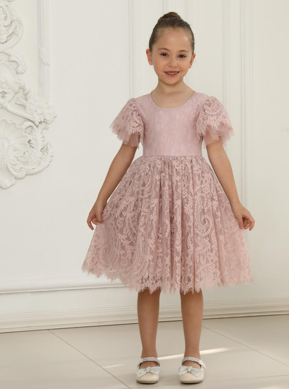 Paisley All Lace Flower Girl Dress in Dusty Pink