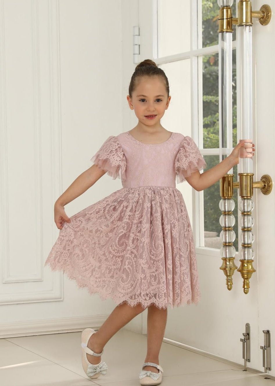 Paisley All Lace Flower Girl Dress in Dusty Pink