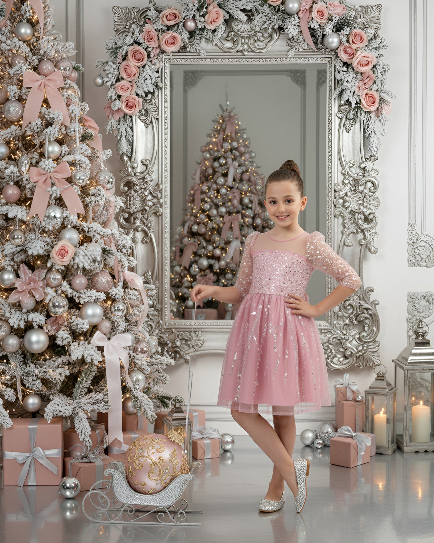 2Bunnies Girls' 4T-10Y Beaded Sequin Embellished Tulle 3/4 Sleeve Holiday Party Birthday Flower Girl Dress Dusty Pink 6 Years 2Bunnies Girls' 4T-10Y Beaded Sequin Embellished Tulle 3/4 Sleeve Holiday Party Birthday Flower Girl Dress Dusty Pink 6 Years