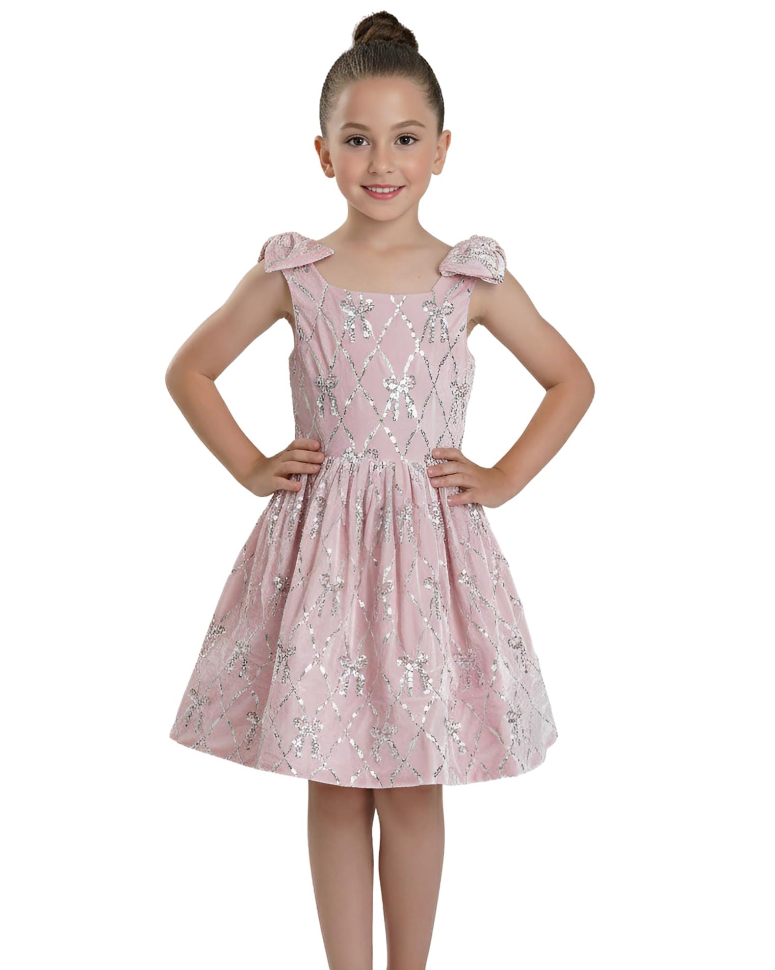 2Bunnies Girls' Christmas New Year Holiday Party Velvet Sequin Bow Dress