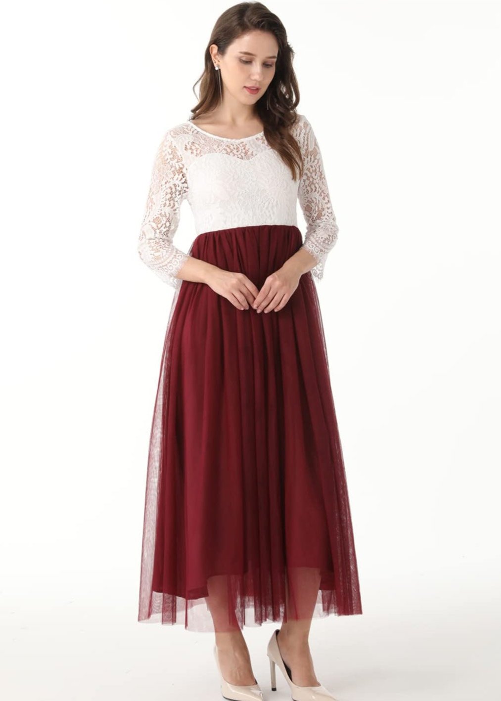 Peony Lace Dress for Women in Burgundy