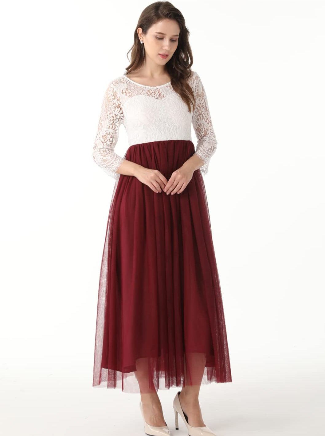 Peony Lace Dress for Women in Burgundy
