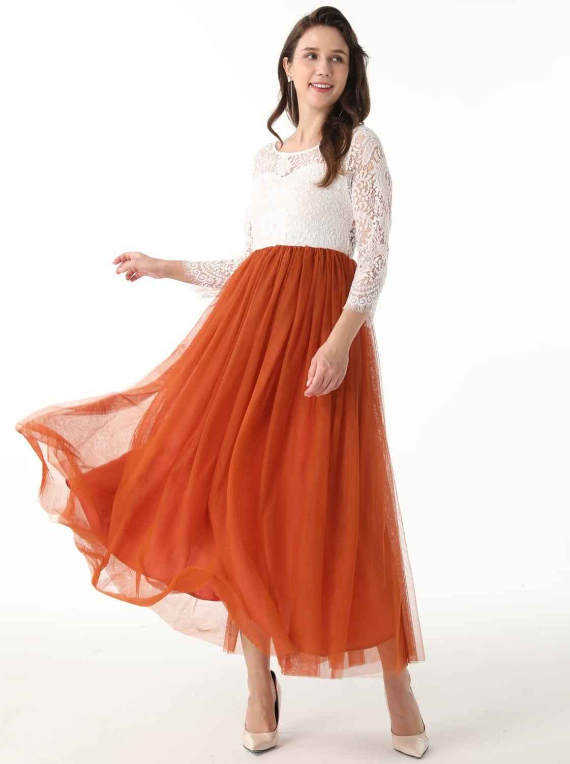 Peony Lace Dress for Women in Burnt Orange