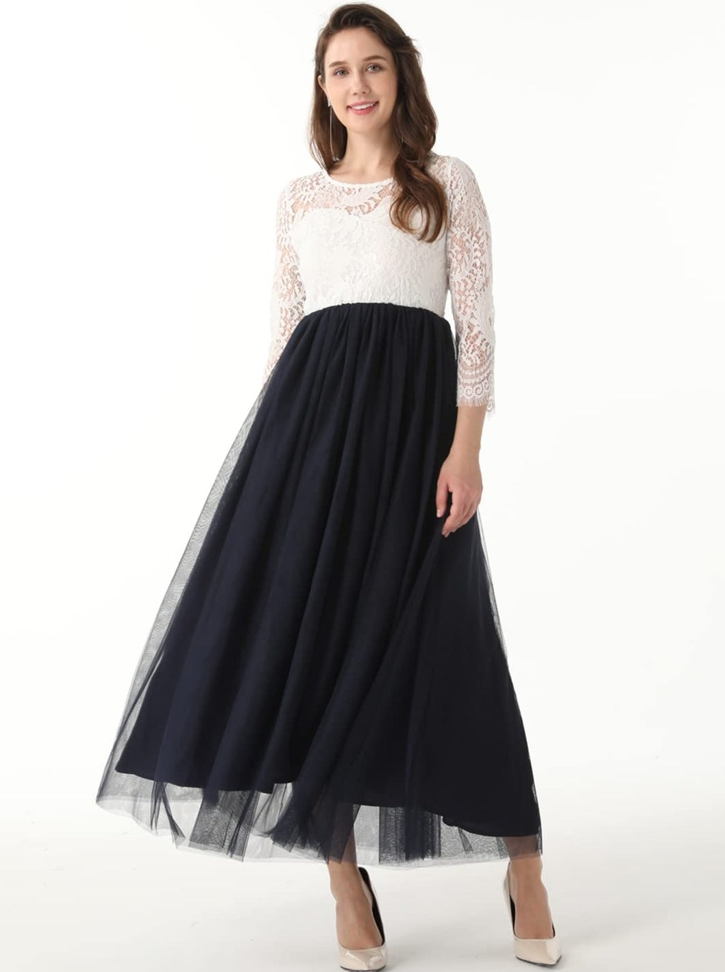 Peony Lace Dress for Women in Navy