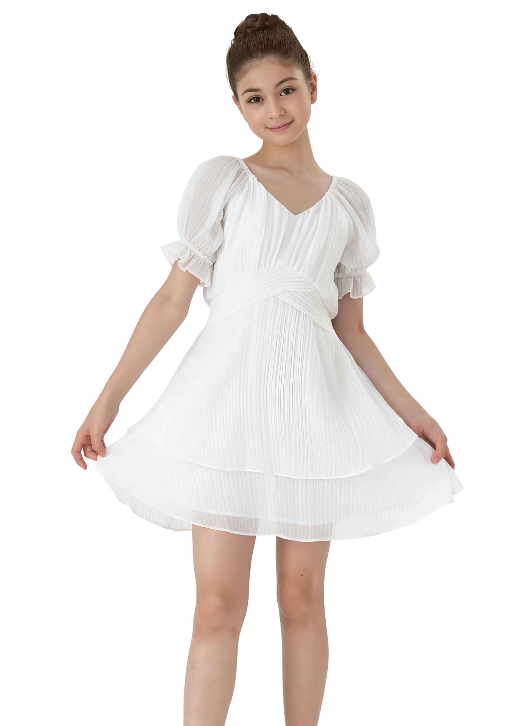 2Bunnies Girls Tween Teen Ruffle Puff Sleeve Mini Dress