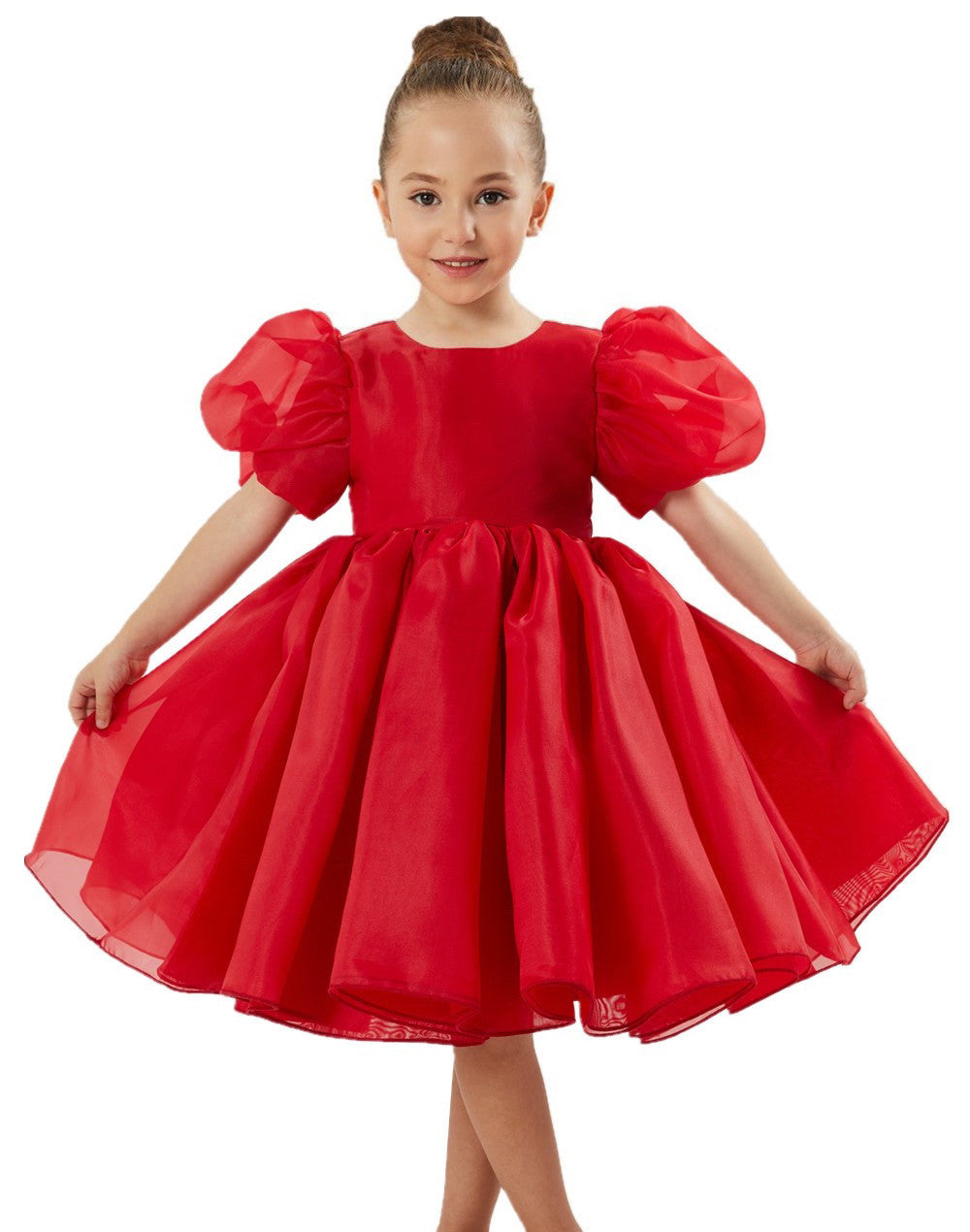 2Bunnies Girls' Organza Puff Sleeve Babydoll Fit & Flare Dress