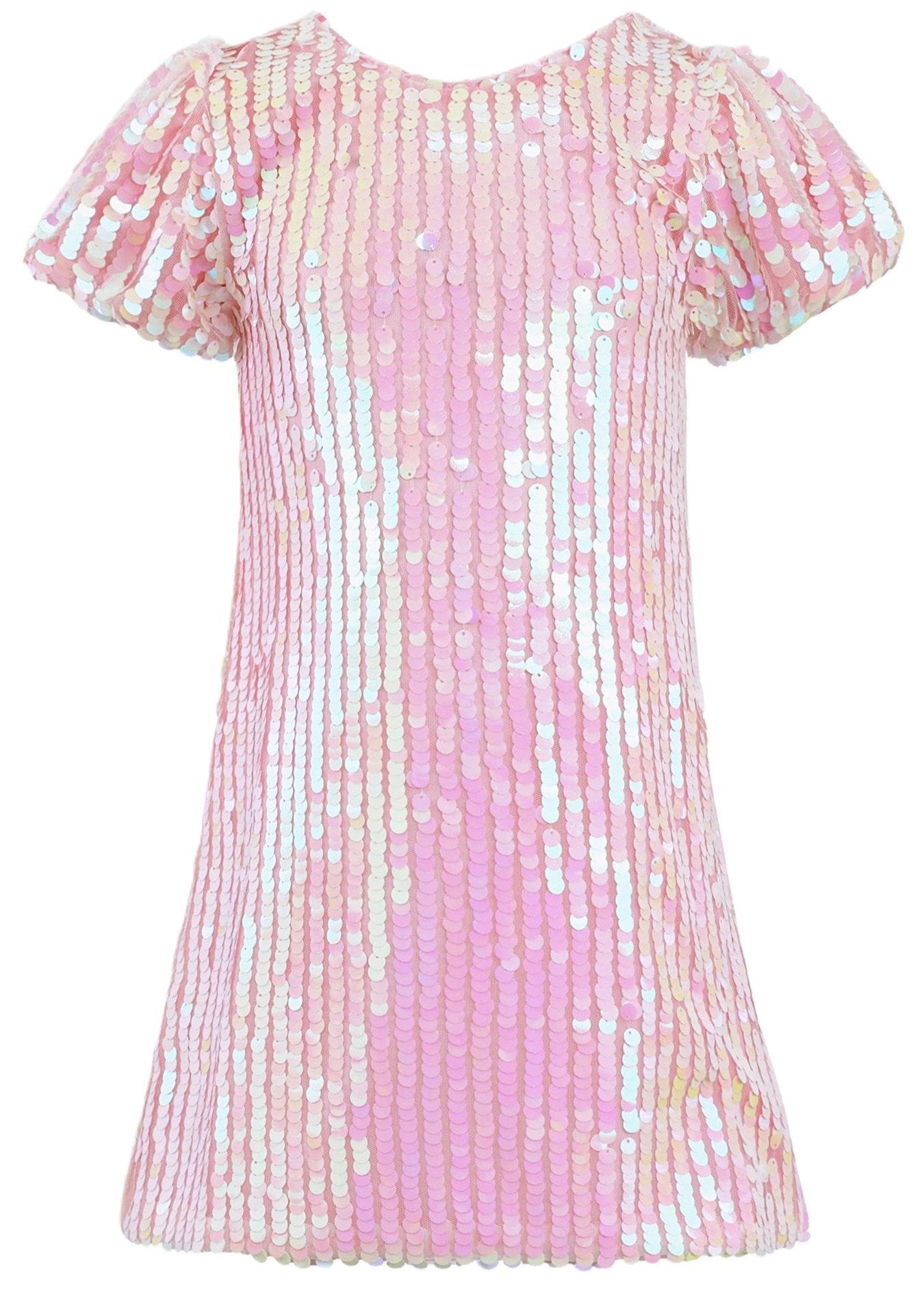 2Bunnies Girls' Cameo Blush Sequin Puff Sleeve Dress