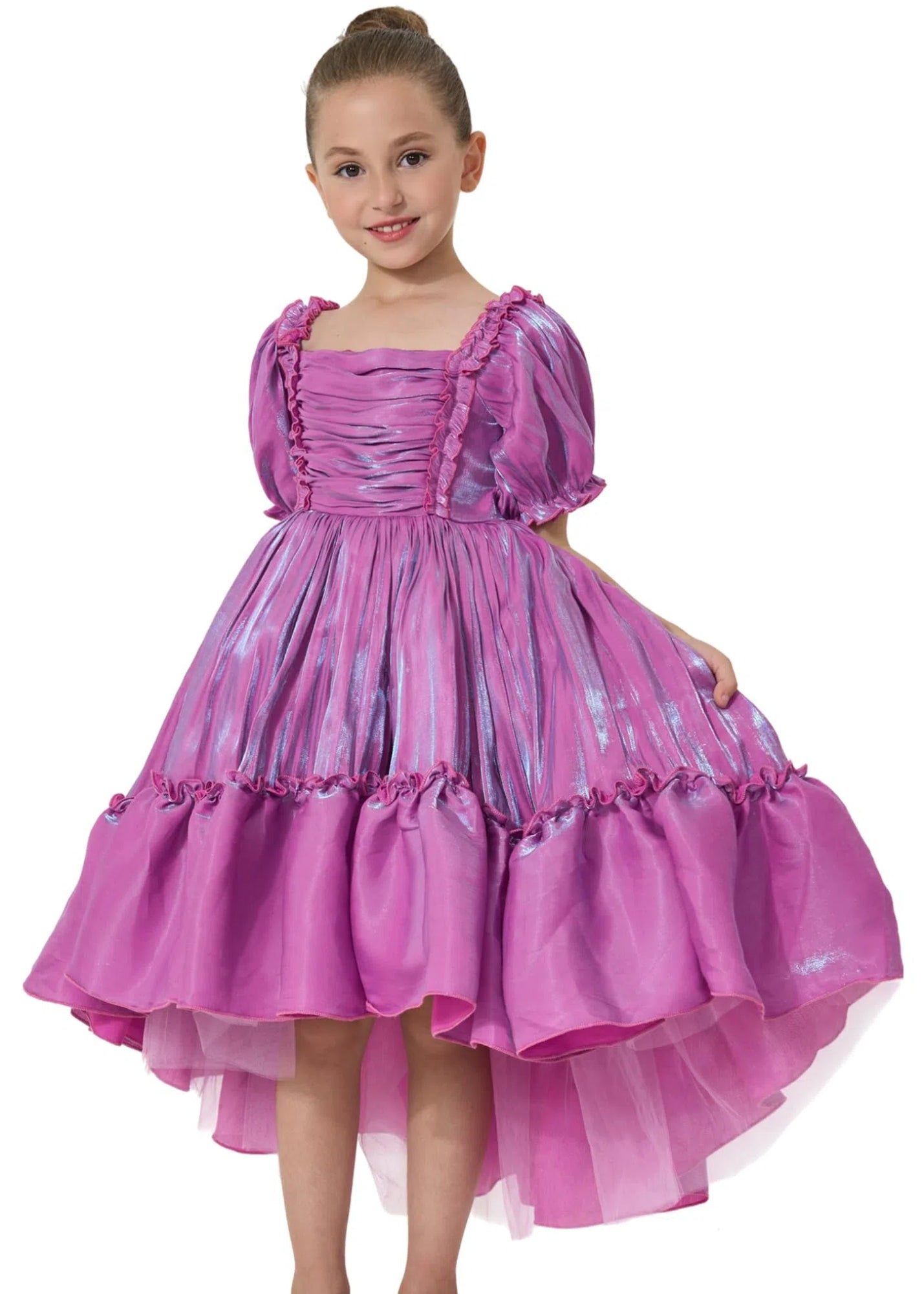 2Bunnies Girls Petticoat High-Low Ruffled Shimmer Birthday Gown Princess Dress
