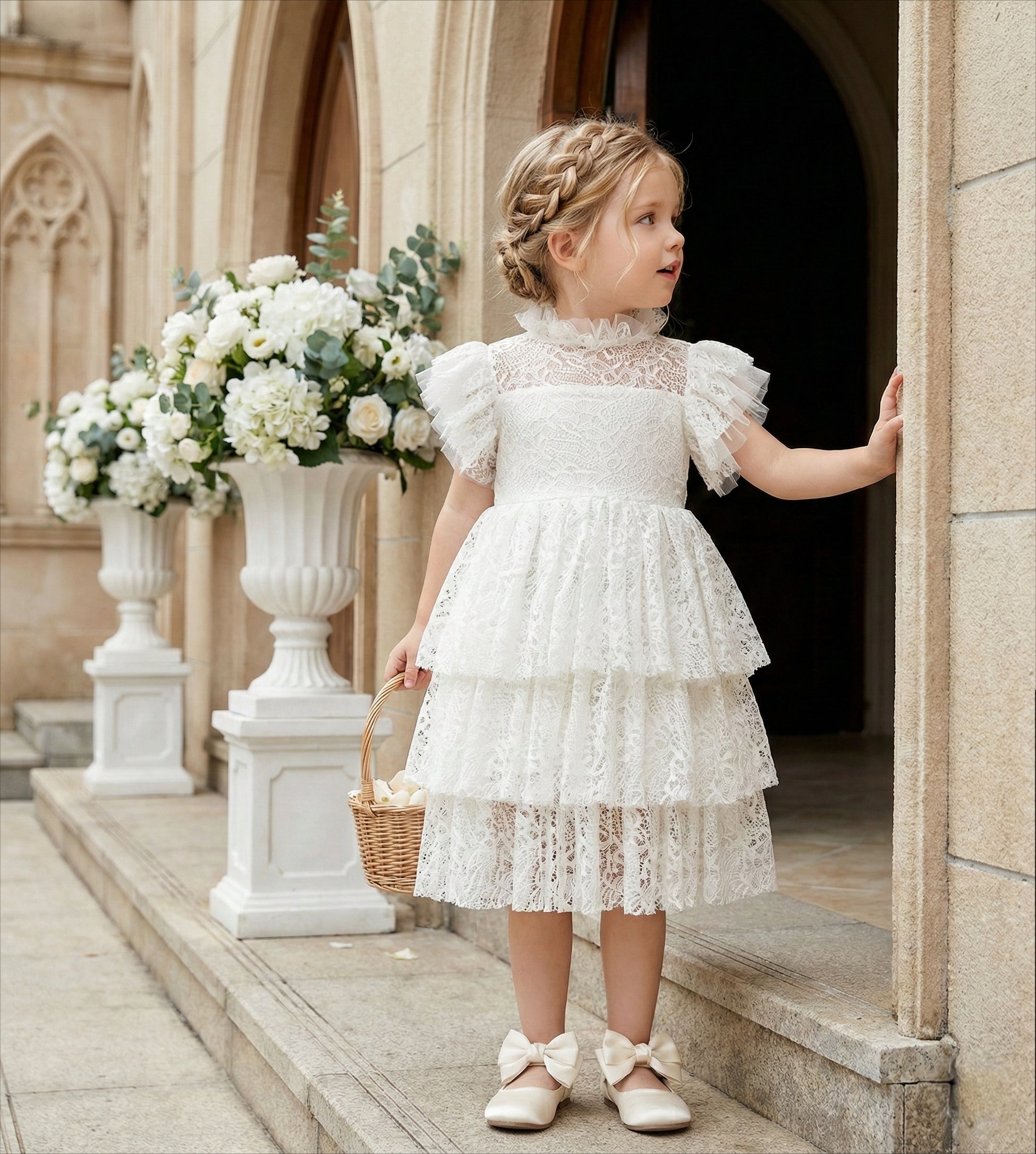 Lace R Girls 2Bunnies Girls' 12M-8Y Iris Lace Tiered Knee-Length Boho Flower Girl D ...