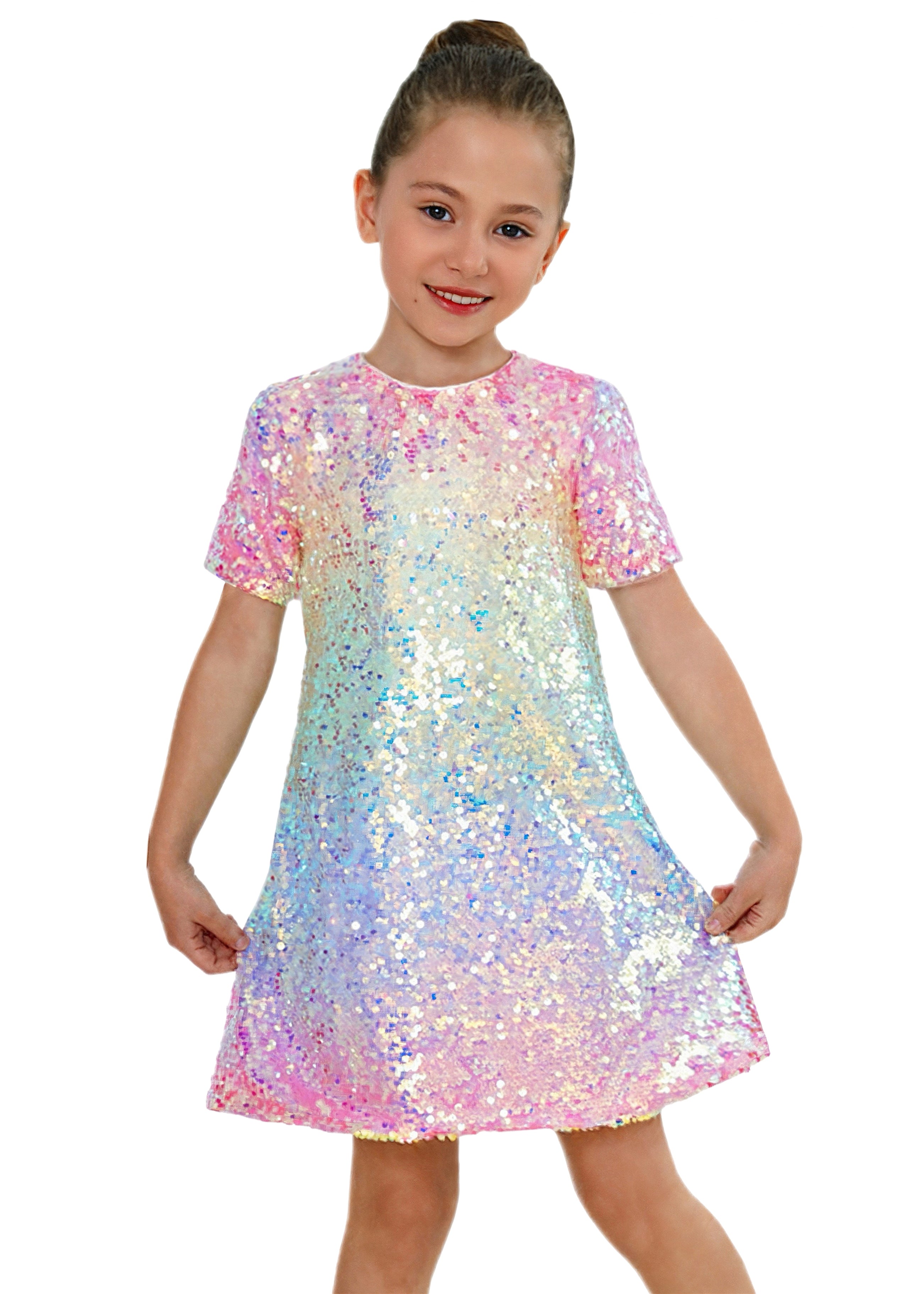 2Bunnies Girls' Ombre Sequin Short Sleeve Dress
