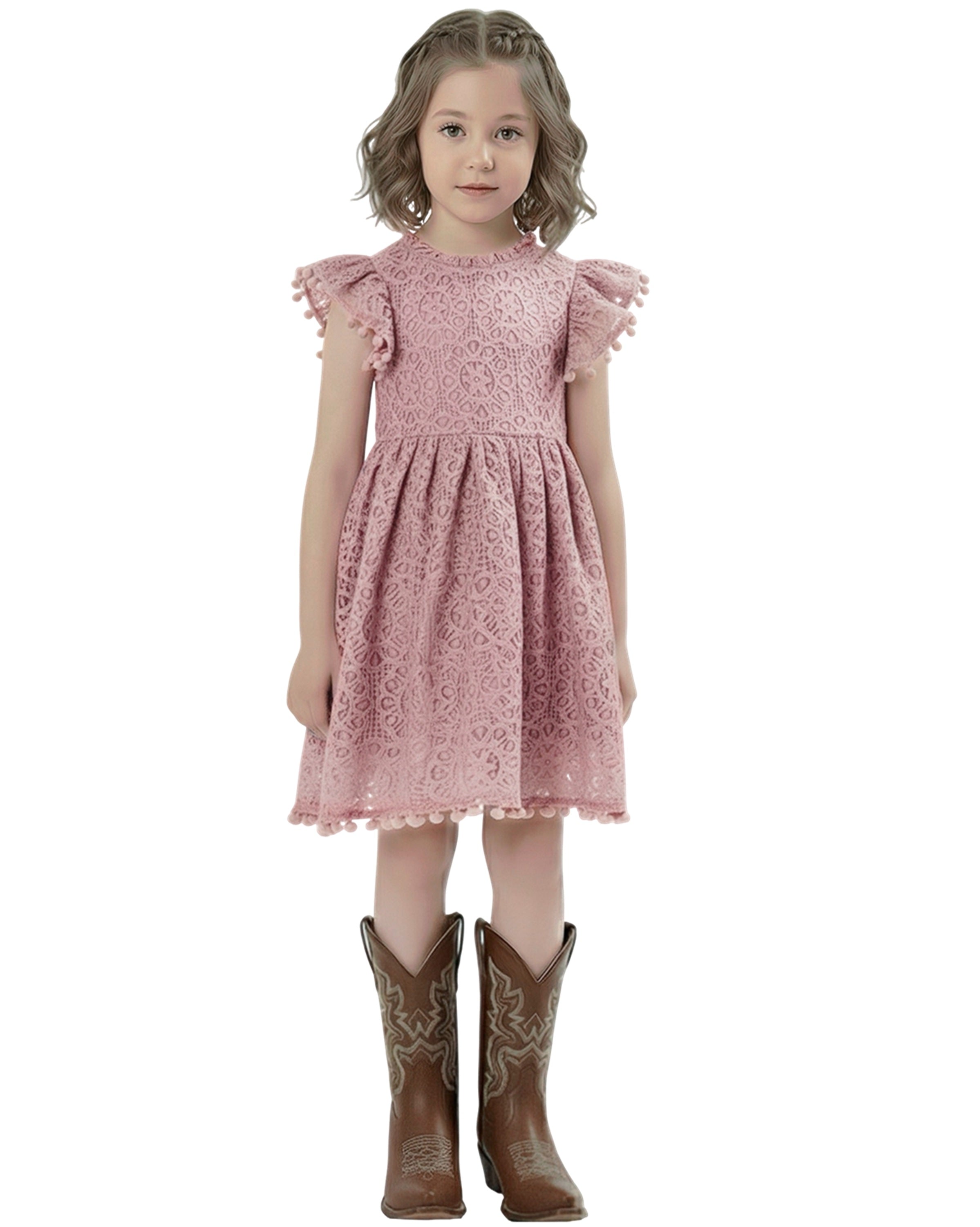 2Bunnies Lace Pom Pom Trim Girl Dress