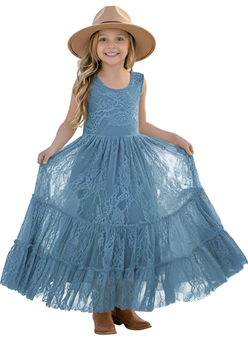 2Bunnies Rose Lace All-Over Lace Zip Back Boho Garden Rustic Flower Girl Dress