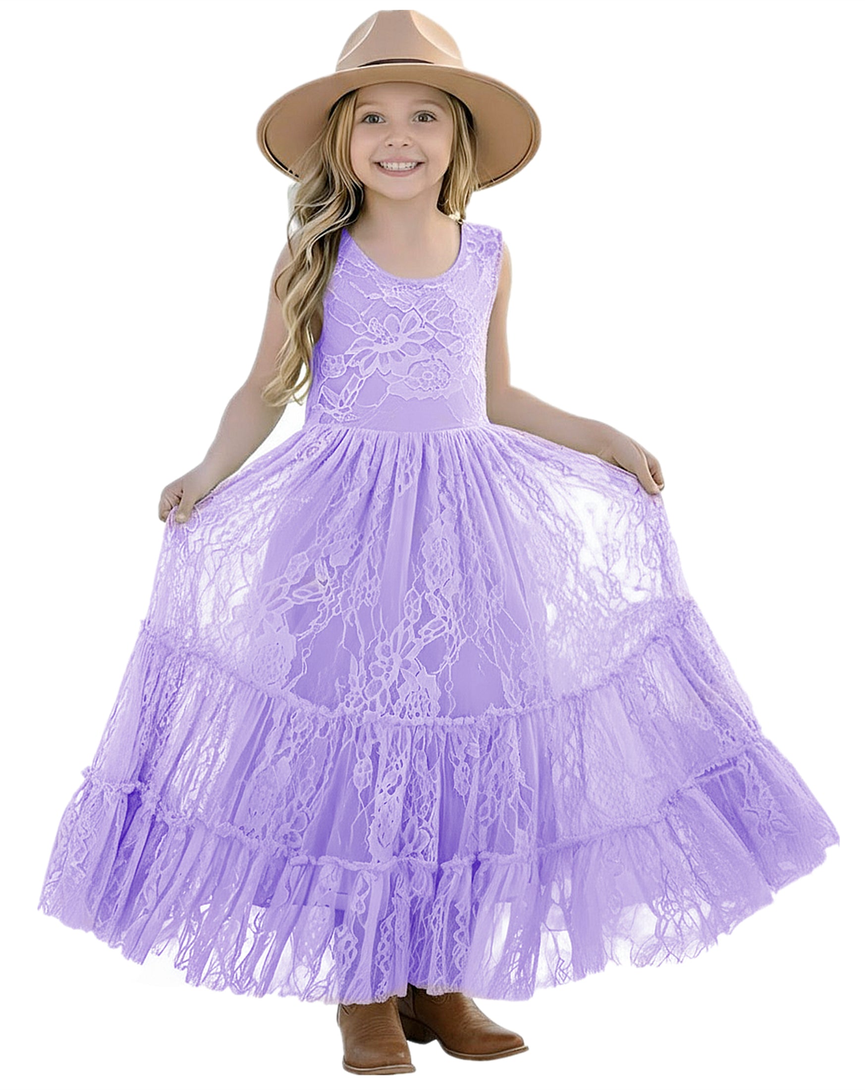 2Bunnies Rose Lace All-Over Lace Zip Back Boho Garden Rustic Flower Girl Dress