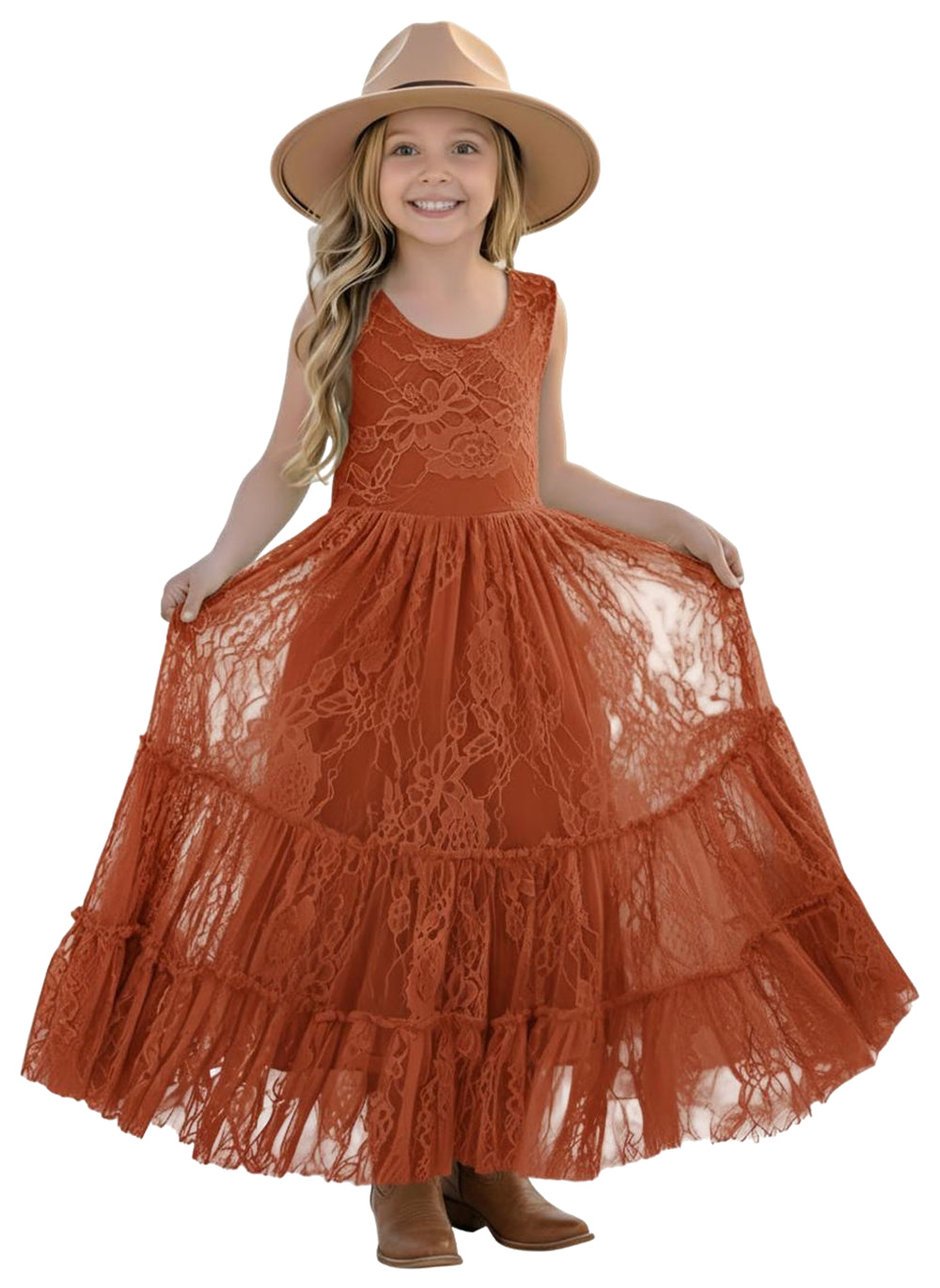 2Bunnies Rose Lace All-Over Lace Zip Back Boho Garden Rustic Flower Girl Dress