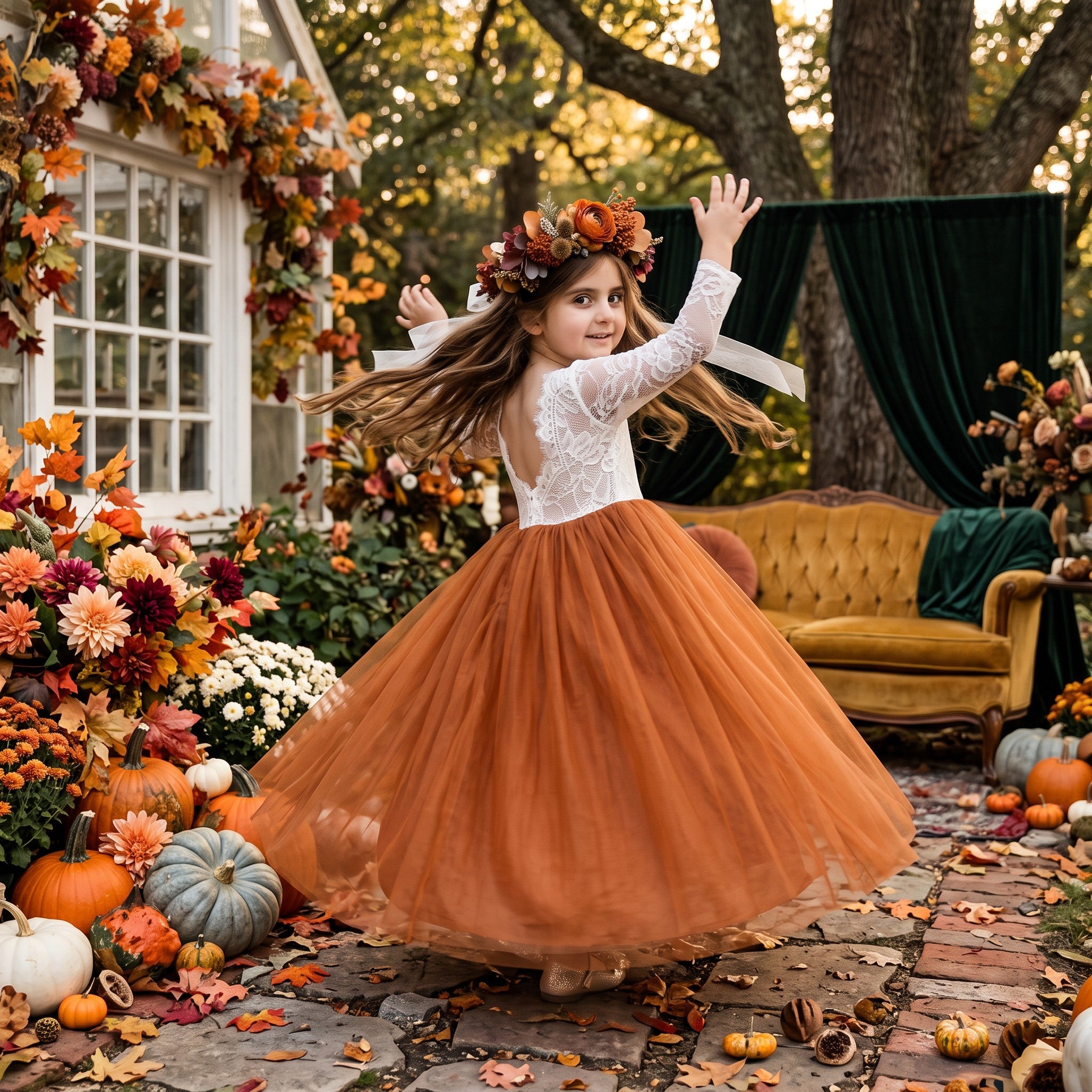 girls orange dress 2Bunnies Girls' 12M-12Y Rose Lace Tulle Long Sleeve Maxi Flower Girl 10-12 Years and celebrations White Leotard For Girls (Size):7-8 Years Square Abby Paris 94210 mint