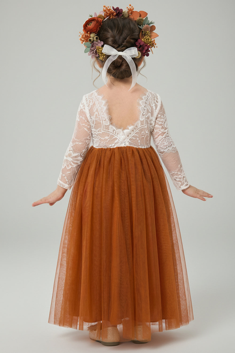 2Bunnies Girls' 12M-12yr Rose Lace Tulle Long Sleeve Maxi Flower Girl Dress Orange 10-12 Years 2Bunnies Girls' 12M-12yr Rose Lace Tulle Long Sleeve Maxi Flower Girl Dress Orange 10-12 Years