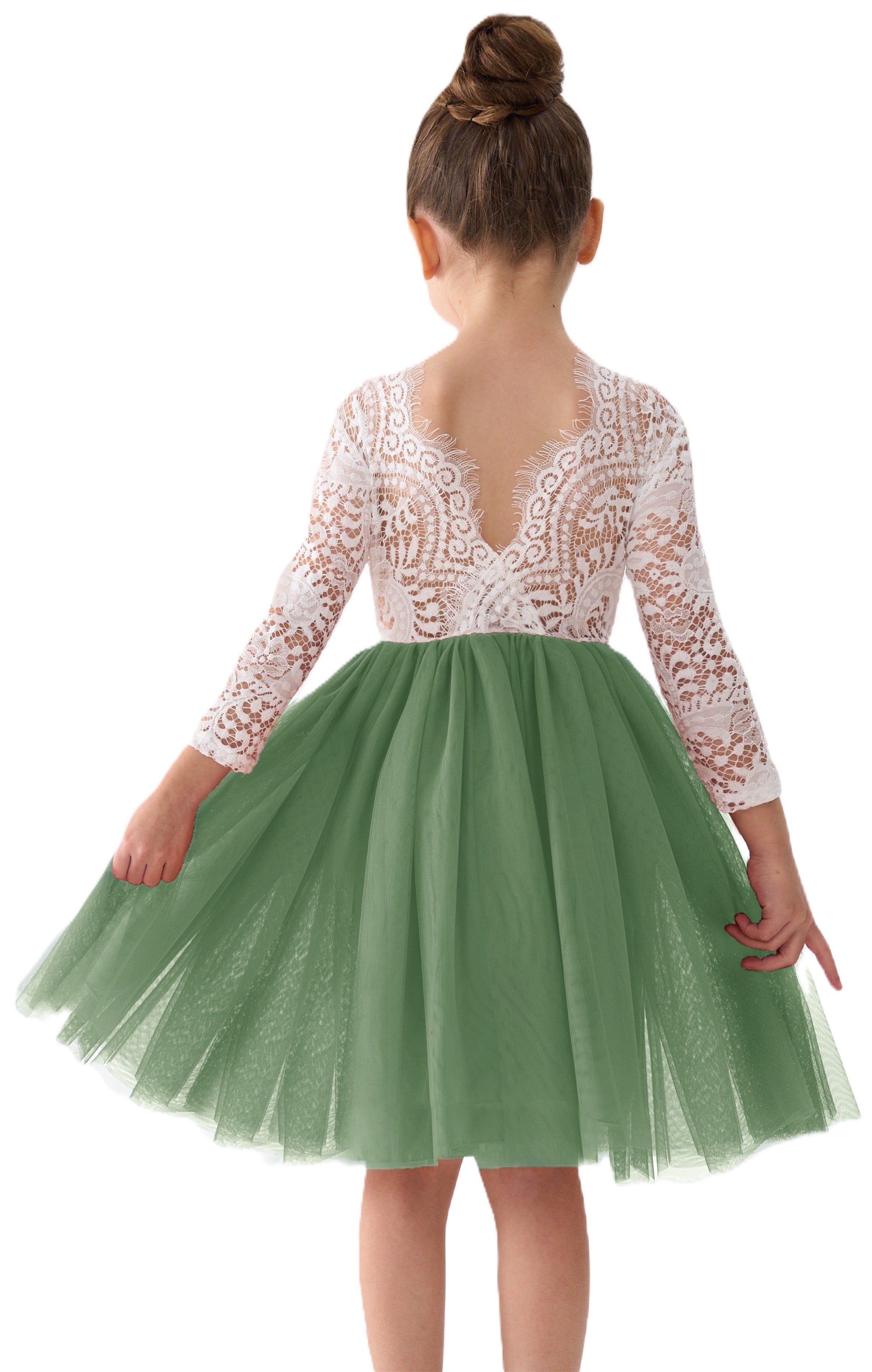 Peony Lace Flower Girl Dress in Sage