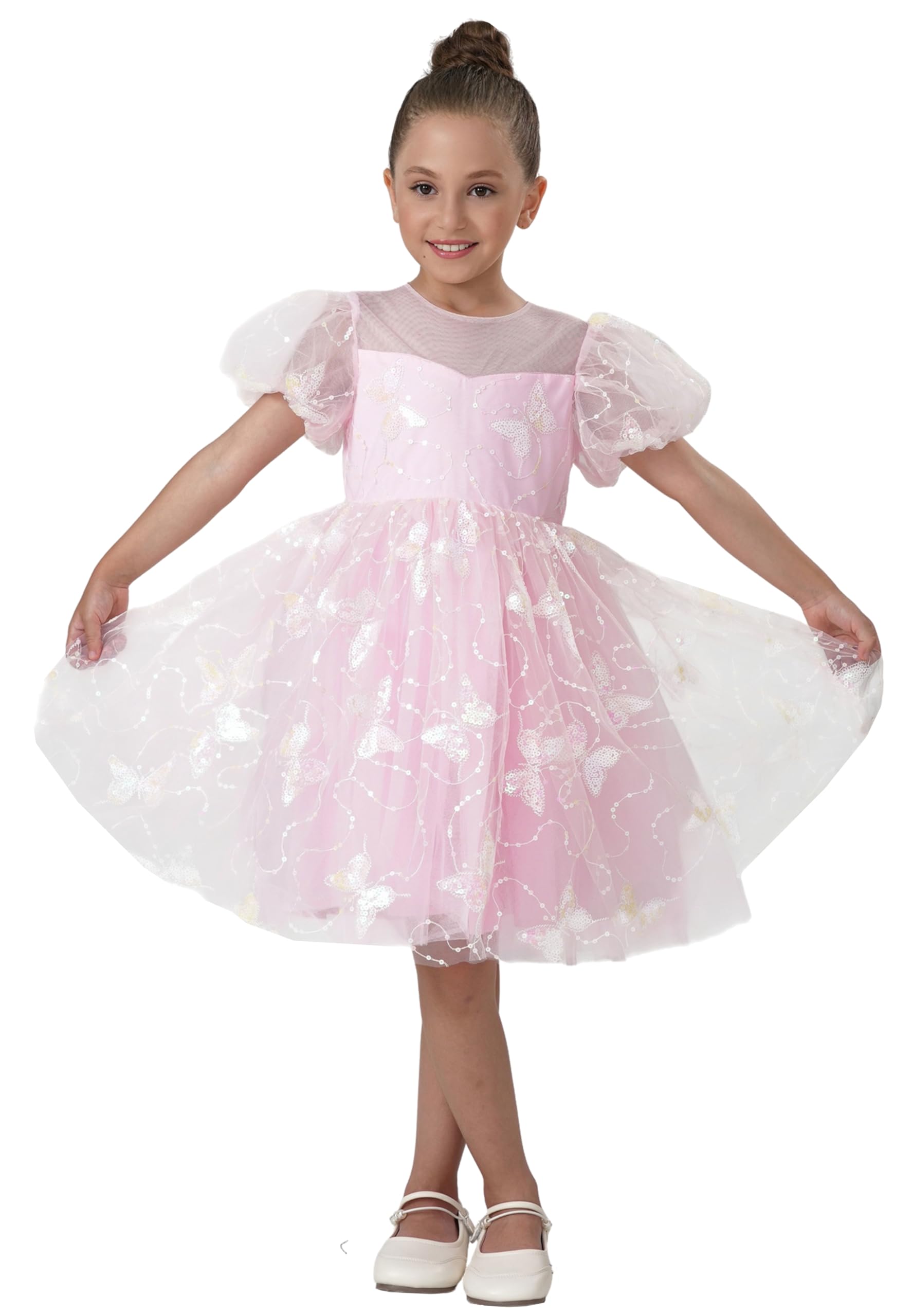 2Bunnies Girls Sparkly Sequin Butterfly Embellishment Tulle Birthday Party Dress