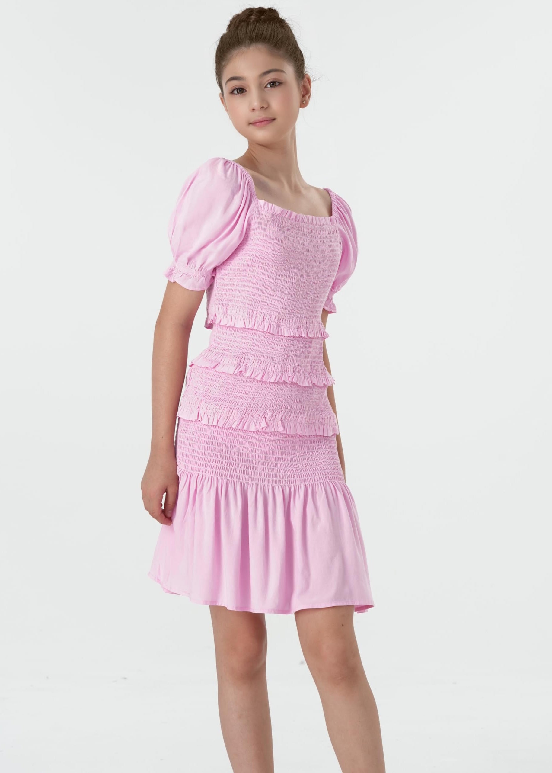 2Bunnies Girls' 6-14Y Tween Teen Smocked Ruffle Party Dance Mini Dress On and Off Shoulder Puff Sleeve Light Pink 6 years 2Bunnies Girls' 6-14Y Tween Teen Smocked Ruffle Party Dance Mini Dress On and Off Shoulder Puff Sleeve Light Pink 6 years
