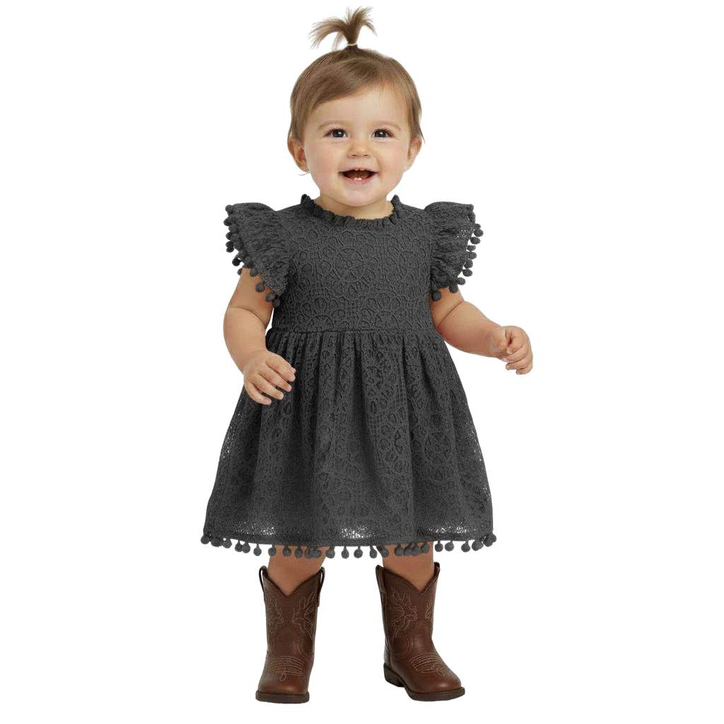 2Bunnies Lace Pom Pom Trim Baby Girl Dress