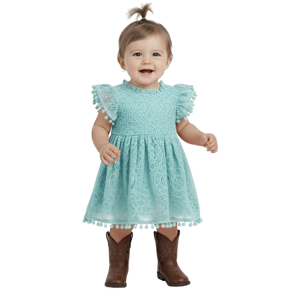 2Bunnies Lace Pom Pom Trim Baby Girl Dress
