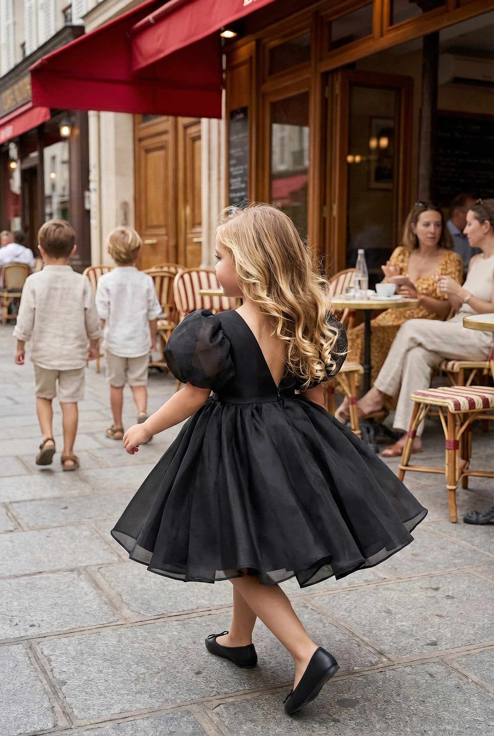 baby black dress 2Bunnies Organza Tulle Babydoll Puff Sleeve Flower Girl Dress in Black 9-10 years / Black