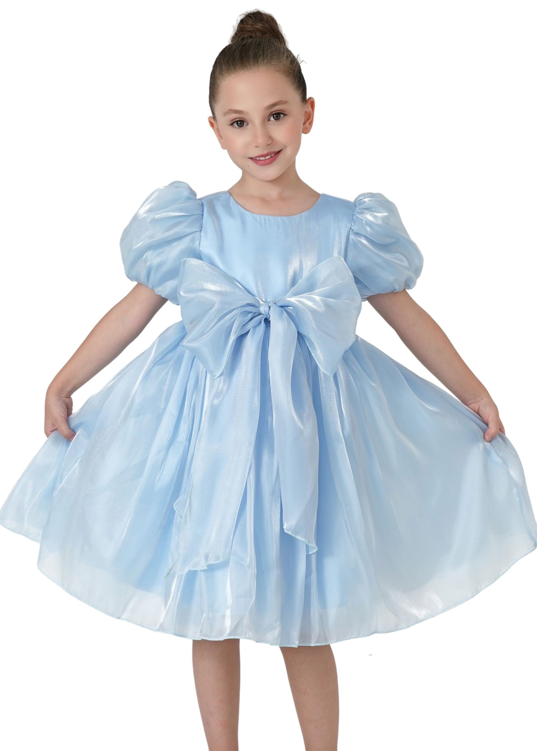 2Bunnies Girls' 2T-8Y Glossy Organza Babydoll Bow Dress