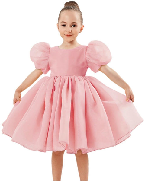 2Bunnies Organza Tulle Babydoll Puff Sleeve Flower Girl Dress in Pink   2BUNNIES