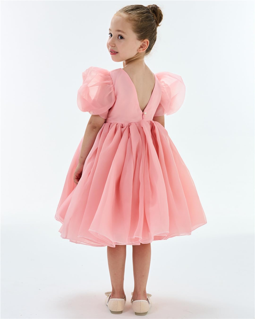 2Bunnies Organza Tulle Babydoll Puff Sleeve Flower Girl Dress in Pink 2BUNNIES 2Bunnies Organza Tulle Babydoll Puff Sleeve Flower Girl Dress in Pink 2BUNNIES