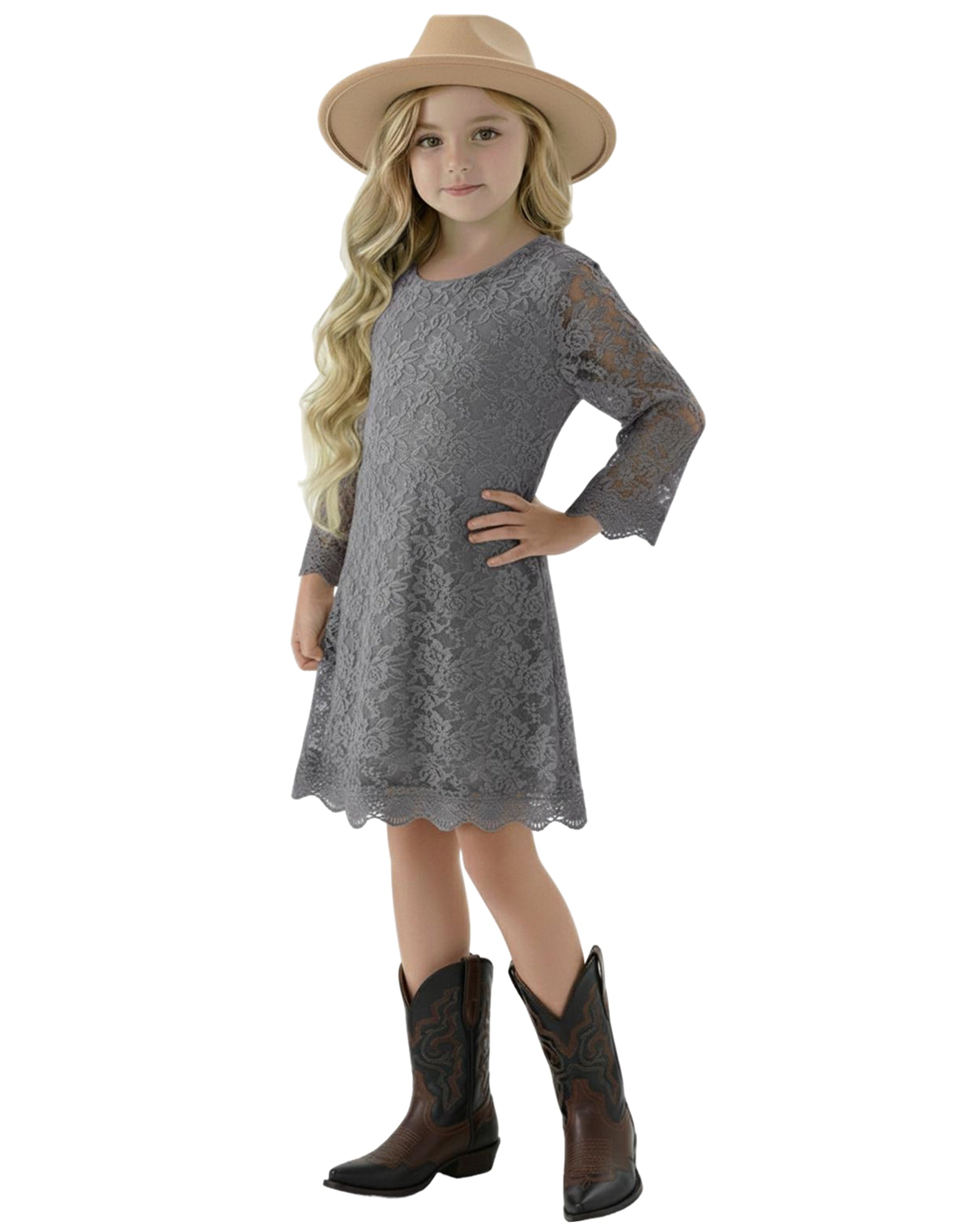 2Bunnies Girls' Boho Rustic Garden Lace Flower Girl Dress