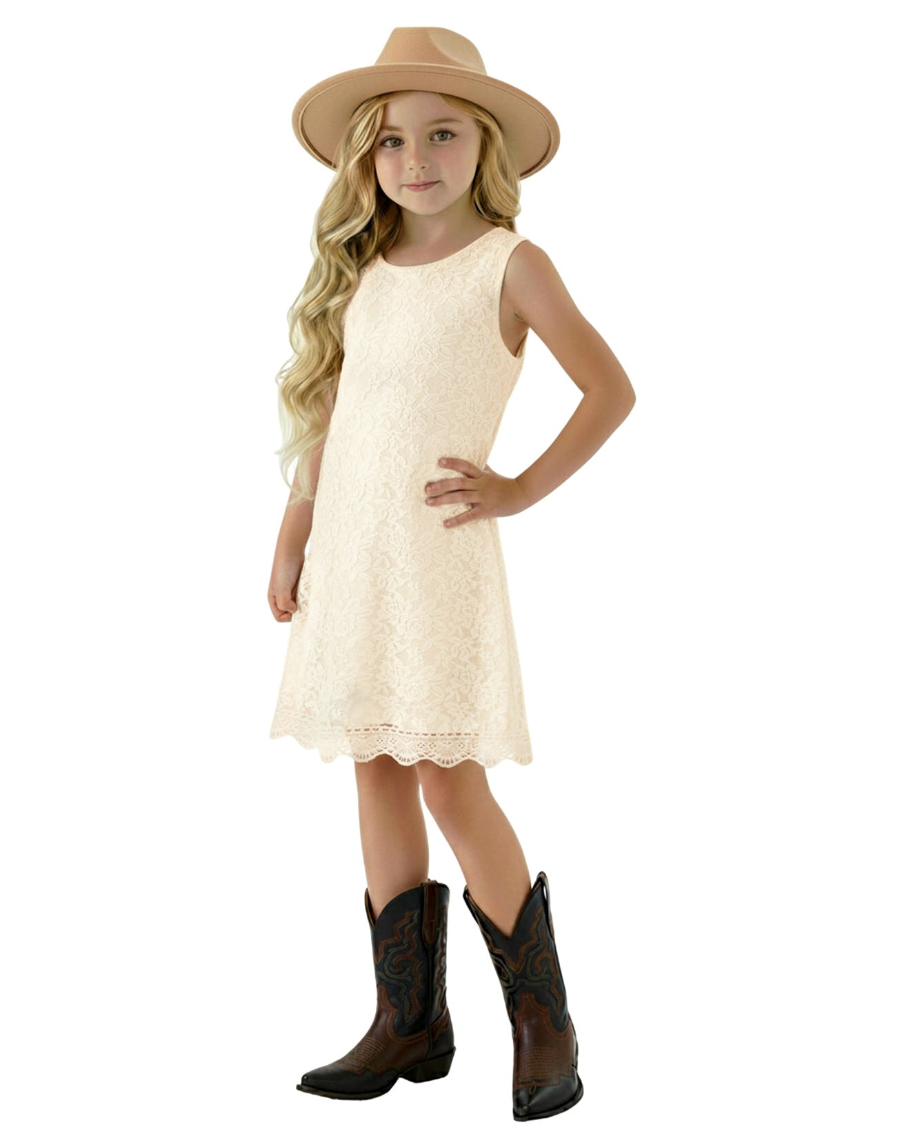 2Bunnies Girls' Boho Rustic Garden Lace Flower Girl Dress