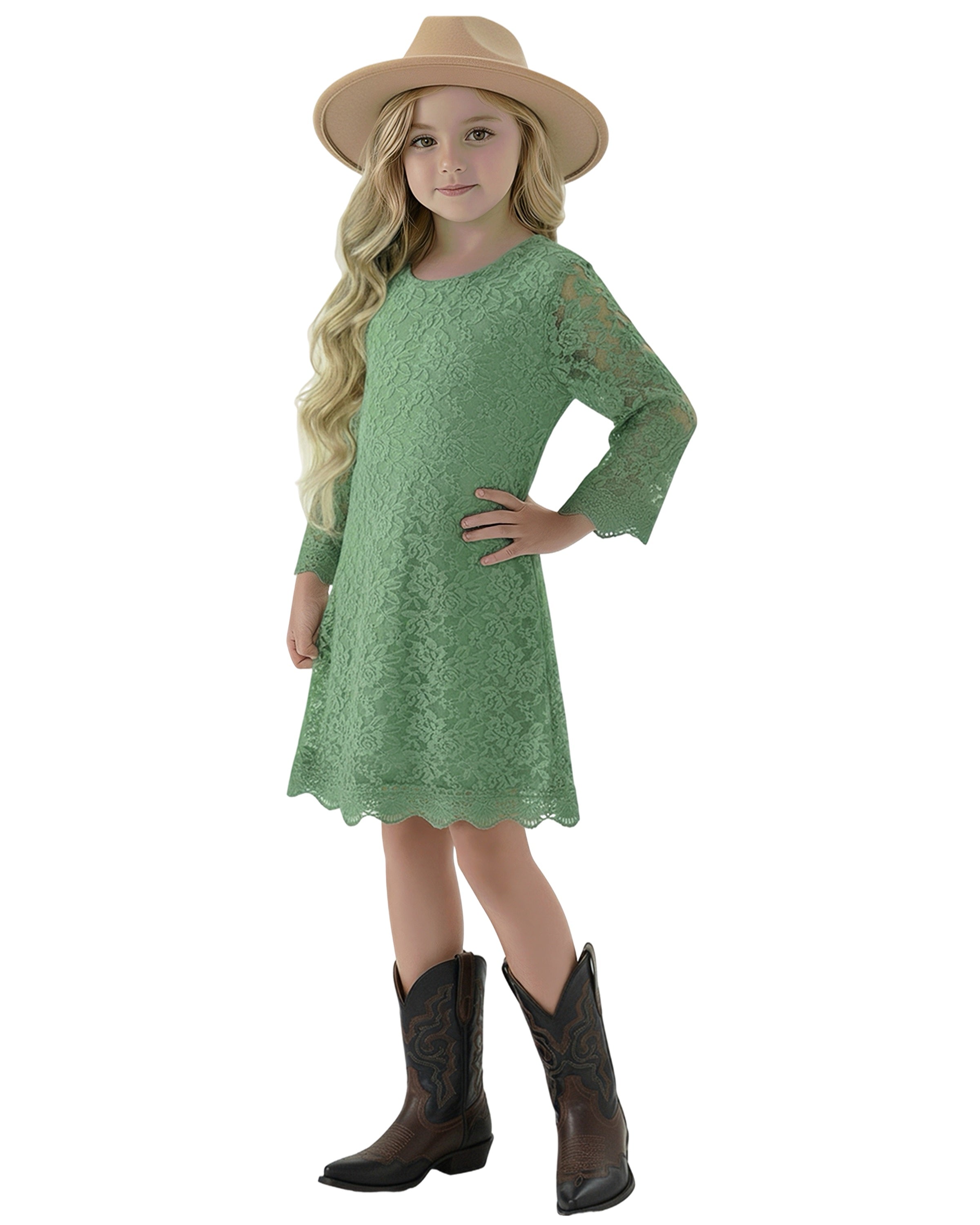 2Bunnies Girls' Boho Rustic Garden Lace Flower Girl Dress
