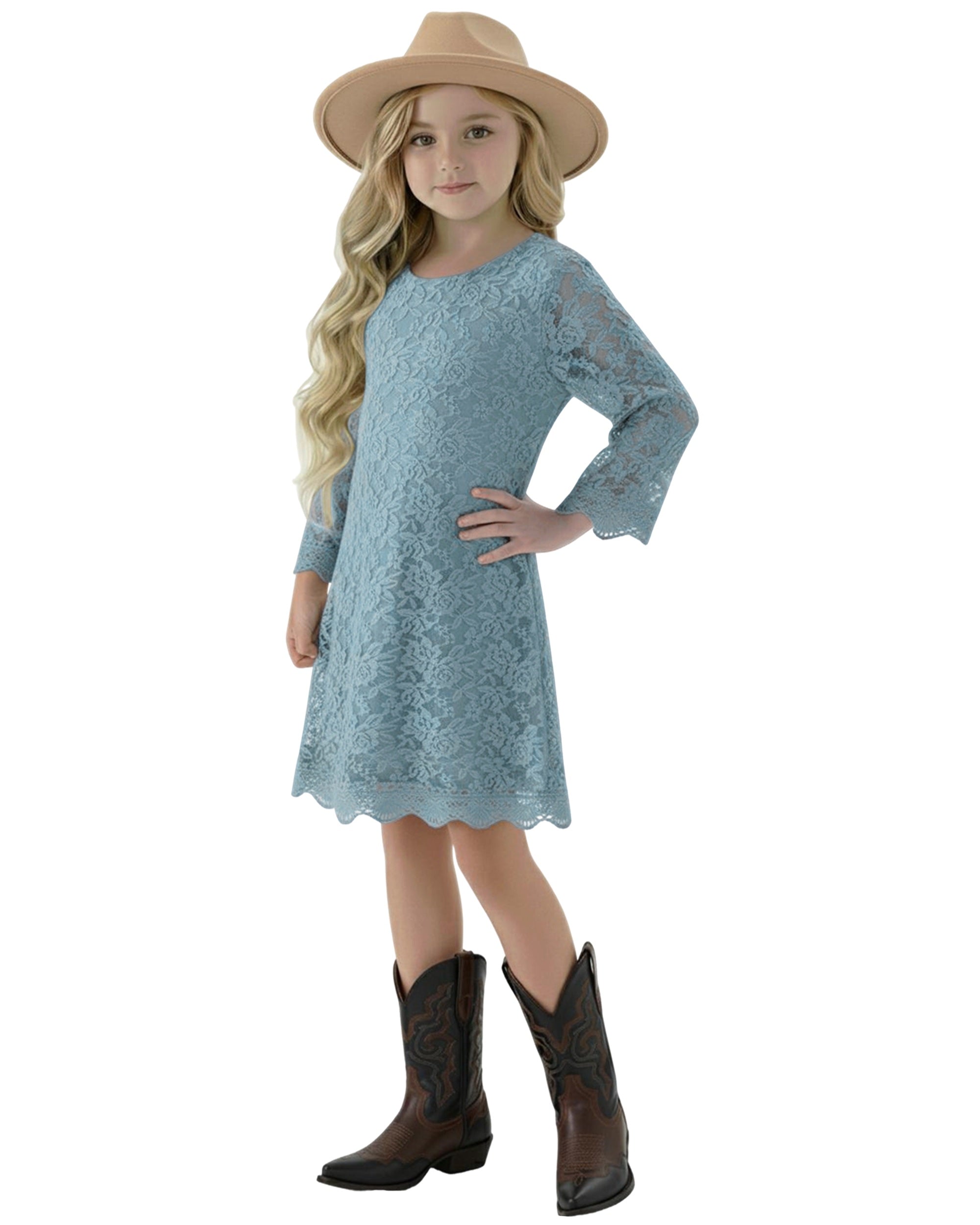 2Bunnies Girls' Boho Rustic Garden Lace Flower Girl Dress