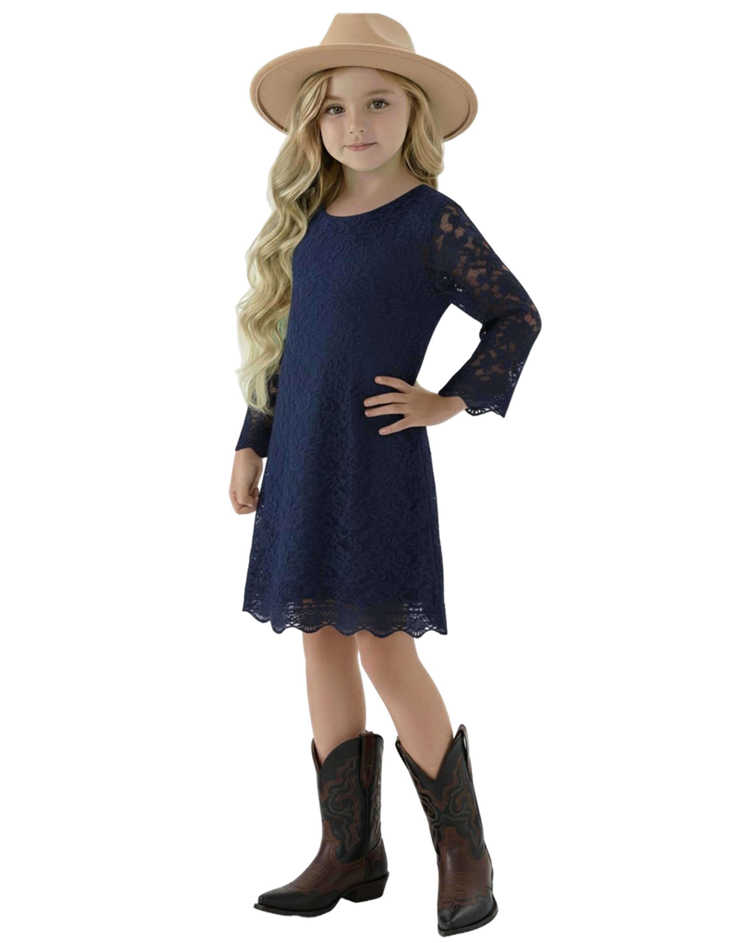 Violet Lace Boho Girl Dress in Navy