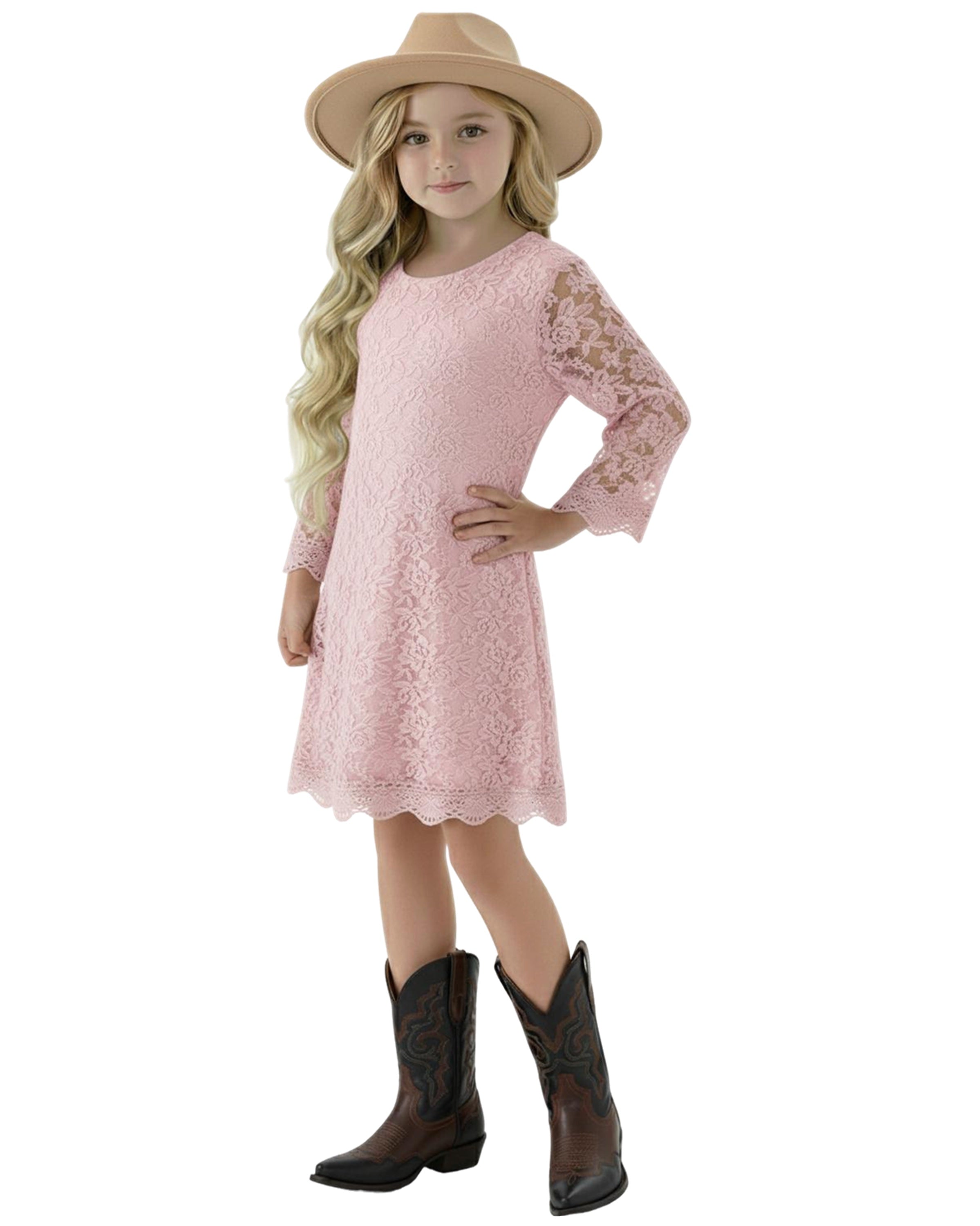 2Bunnies Girls' Boho Rustic Garden Lace Flower Girl Dress