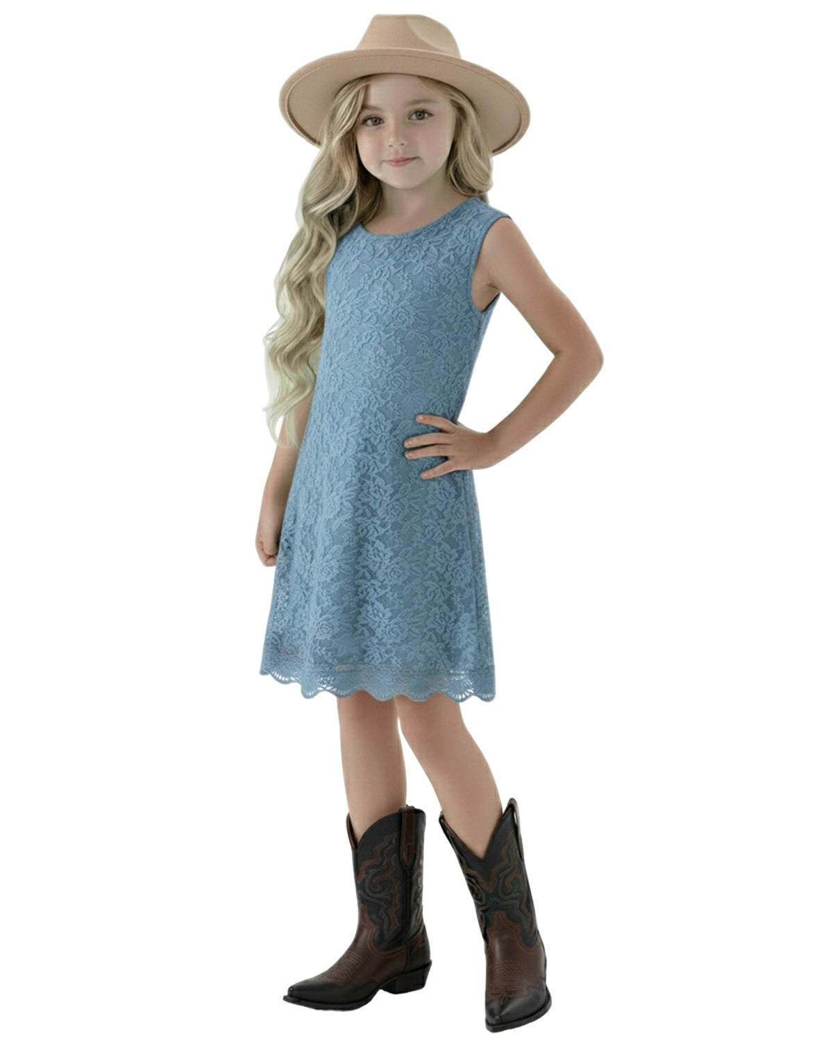 2Bunnies Girls' Boho Rustic Garden Lace Sleeveless Flower Girl Dress